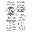 Set of clear stamps with various romantic phrases on a white background