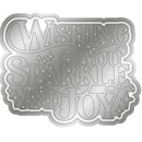 Metallic embossed card with 'Wishing you sparkle and joy' text on a white background