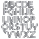 Metallic letter stamps from A to Z on a white background