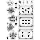 Set of playing card symbols and text on a white background