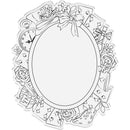 Decorative oval frame with floral and bow elements on a white background