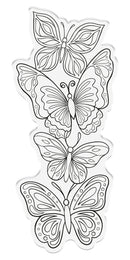 Four stylized butterflies in black line art on a white background