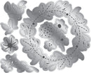 Metal die cut shapes with floral and butterfly designs on a white background