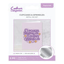 Metal die set packaging for 'Cupcakes & Sprinkles' with 'Crafters Companion' branding on a white background.