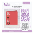 Metal die set packaging for 'Retro Alphabet' with a pink card featuring the letter 'R'.
