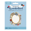 Packaging of 'Tales of Wonderland' metal die and stamp set on a light blue background