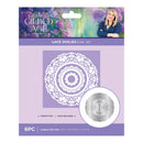 Package of lace doilies die set with a woman on a purple background