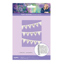 Packaging of 'The Gilded Age' party bunting stamp and die set with a purple background.