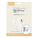 Package of 'Wildwood Whimsy' stamp set with an elegant swan design on a beige background.
