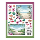 Sheet of decorative stickers with flamingos, flowers, and nature scenes on a white background.