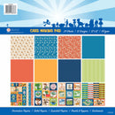 Card making pad with various patterns and designs on a blue background