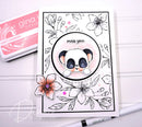 Card with panda illustration and floral design, featuring 'gina k.' brand on a white background.
