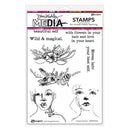 Ranger Dina Wakley Media stamps with floral and face designs on a white background