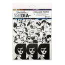 Collage paper with black and white illustrations of faces on a white background