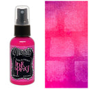 Pink ink spray bottle with black cap on a pink and purple watercolor background