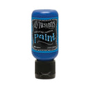 Blue bottle of Dylusions paint with black cap on a white background