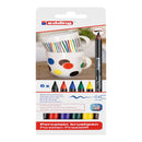 Packaging of edding porcelain brush pens with a decorative mug on a white background