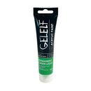 Tube of GELELT acrylic paint in permanent green light on a white background