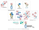 Set of floral card designs with 'gina k Designs' branding on a white background.