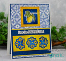 Decorative card with blue and yellow design featuring a lemon and floral elements, with 'live the sweet life!' text.
