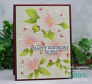 Greeting card with floral design and 'Happy Birthday to you!' text, featuring the brand 'gina k. DESIGNS'.