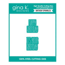 Gina K Designs birthday cutting dies with 'Happy Birthday' and 'It's Your Birthday' text on a teal border.