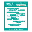 Gina K Designs cutting dies with birthday-themed phrases on a teal background