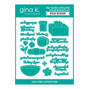 gina k. Designs Speedy Recovery cutting dies with various shapes and text on a teal background