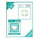 Gina K Designs art stencils and cutting dies with wreath and heart designs on a white background.