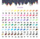Set of 72 watercolor pencils with color swatches on a white background