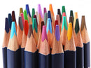 Close-up of colored pencil tips with a white background