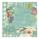 Decorative paper with fruit illustrations and a checkered border