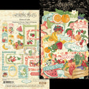 Collection of decorative paper pieces with fruits, flowers, and text from Graphic 45 brand.