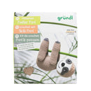 Crochet set packaging featuring a sloth toy on a white background