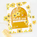Greeting card with yellow flowers and 'thank you, you're the best' text on a white background