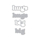 Metallic 'hugs big' letter cutout on a white background
