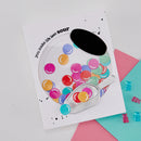Gummy bear candy card with colorful gummy bears and a spatula on a white background.