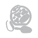 Gray icon of a food container with utensils on a white background