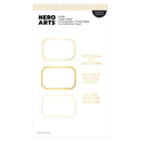 Hero Arts Lovely Labels stamp set packaging with gold text on a white background