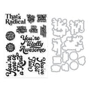 Set of clear stamps with various phrases and shapes on a white background