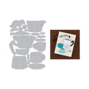 Set of metal dies shaped like a coffee maker and cups on a white background.