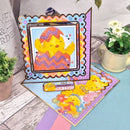 Colorful children's craft kit with a chick design on a wooden surface.