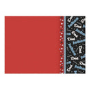 Red fabric with a border featuring 'Dad' text on a white background