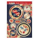 Decorative paper set with romantic designs on a blue background