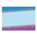 Colorful border design with stars and stripes on a blue and purple background