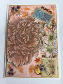 Floral design with vintage stamps and postmarks on a textured background