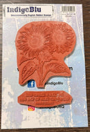 Sunflower-shaped rubber stamp on a IndigoBlu packaging