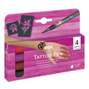 Kreul tattoo pen packaging with a hand wearing a tattoo and sample tattoos on a pink background