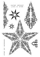 Decorative star designs with intricate patterns on a white background.