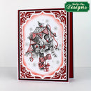 Decorative greeting card with a birdhouse design, red and white border, and 'Kathy Lake Designs' logo.